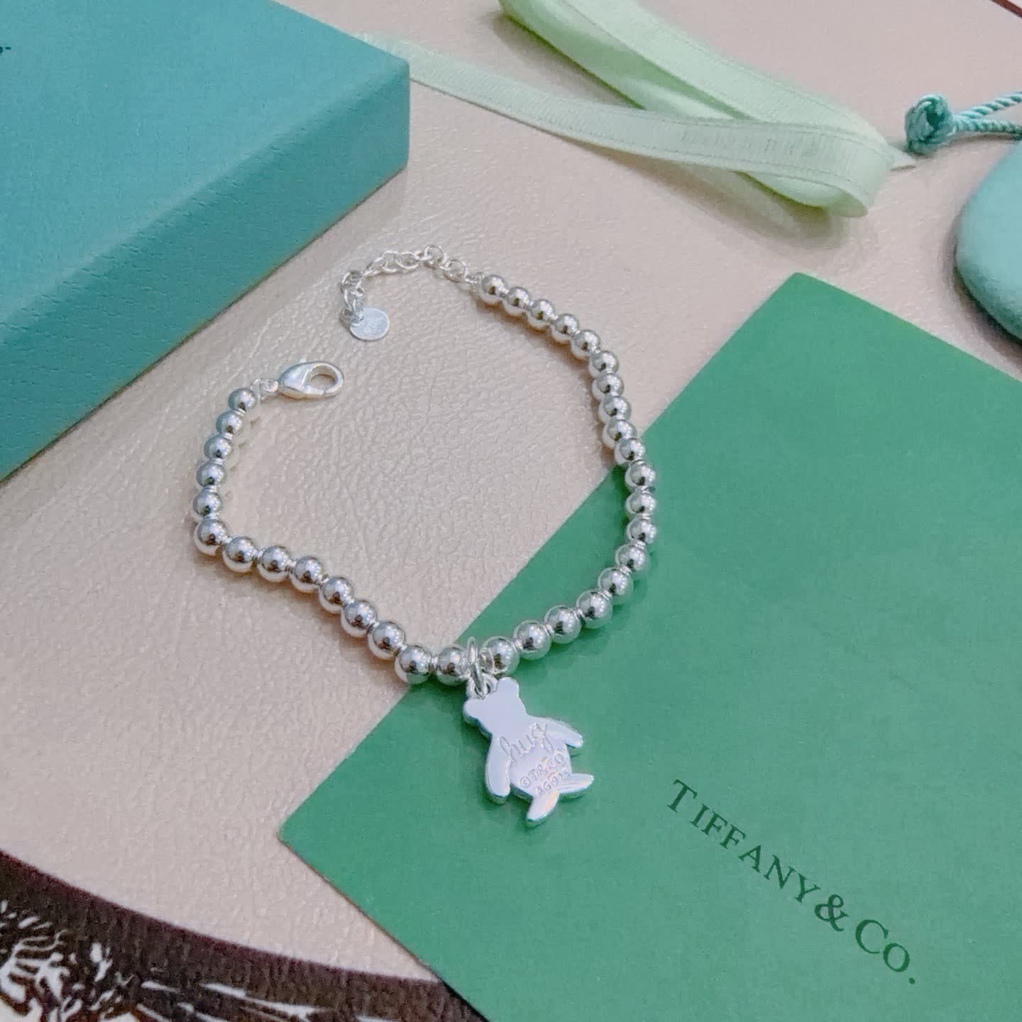 Tiffany & Co. Sterling Silver Beaded Bracelet with Huggy Bear Charm
